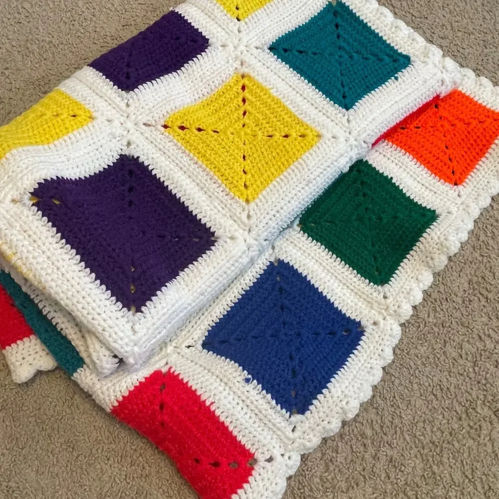 Vintage Granny Square Handmade Crochet Afghan Blanket Throw 58